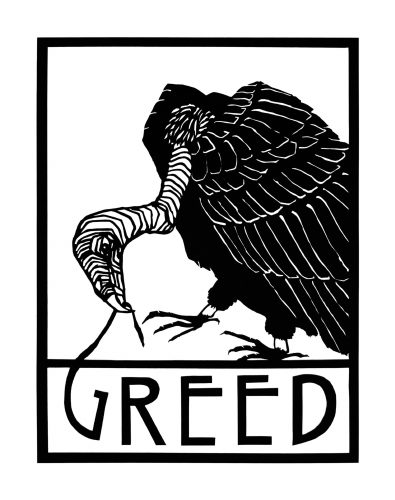 When we are victims of greed, it can feel as if the flesh is being ripped off our bones. Real vultures, however, are not greedy, they are just hungry. They feed on the dead, on bodies that are no longer of use to their owners. They are efficient recyclers and our world is cleaner and healthier because of them. Vultures will gorge themselves: they never know when they will happen upon their next meal. But they will also dis-gorge. If they feel threatened, they will regurgitate to lighten their load and survive.